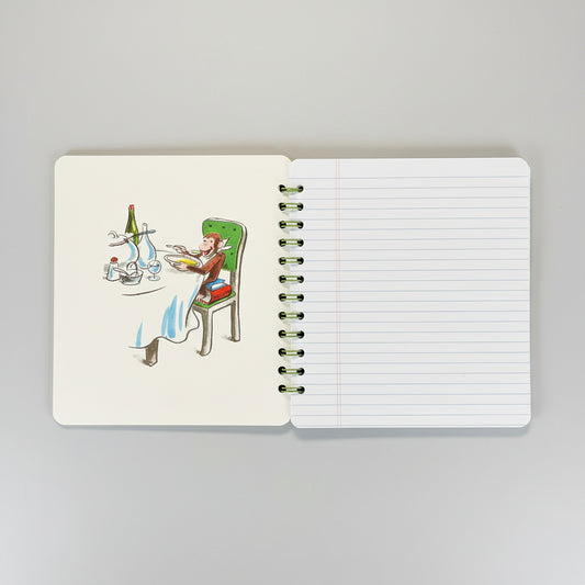 Curious George at the dining room table inside cover