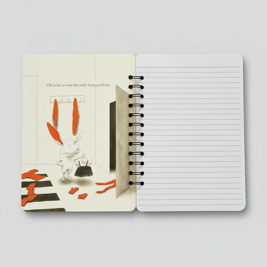 Inside front cover "Olivia has to wear this really boring uniform"