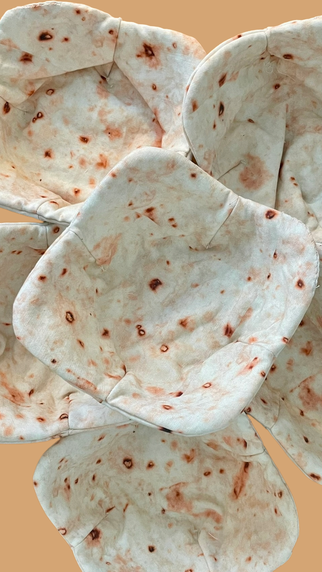 Close-up of cozies made of flour tortilla fabric
