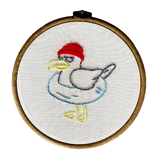 Seagull wearing a pool floatie