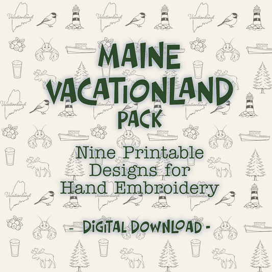 Maine Vacationland 9 Design Pack for Hand Embroidery PDF, Digital Download
