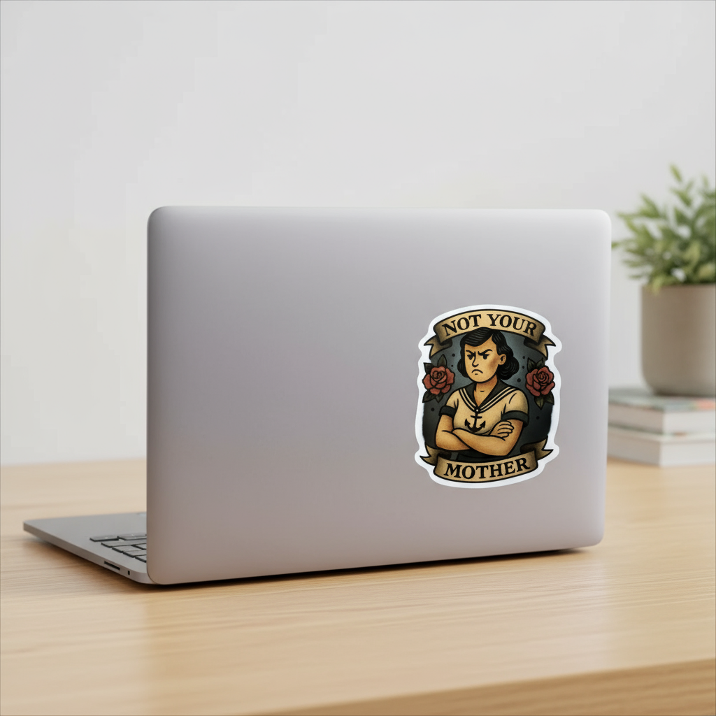 Not Your Mother Retro Tattoo Sticker on a Laptop