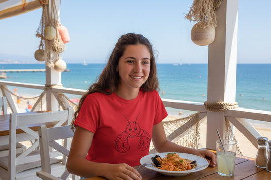 Women's Softstyle Tee with Cute Illustrated Maine Lobster