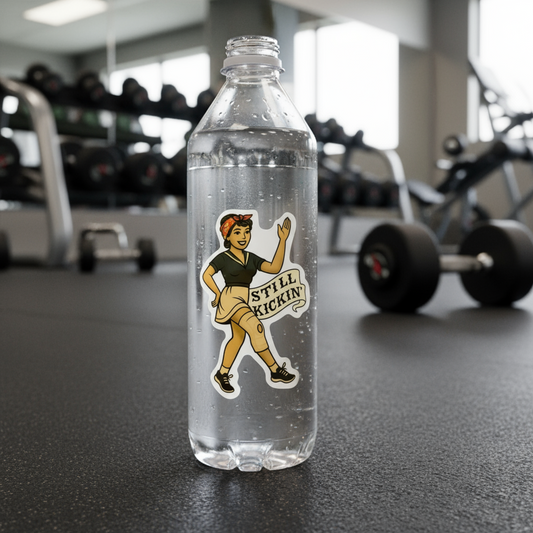 Retro Pinup Girl Sticker on a Water Bottle