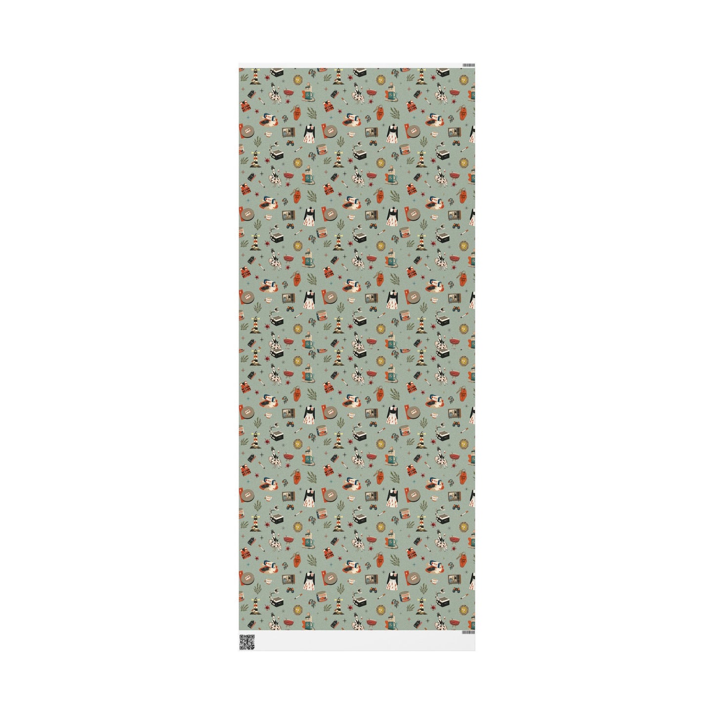 Widows Bay Inspired Wrapping Paper | Retro Coastal Mystery Gift Wrap | Vintage Motel Wallpaper Style | Sea Hag Sage