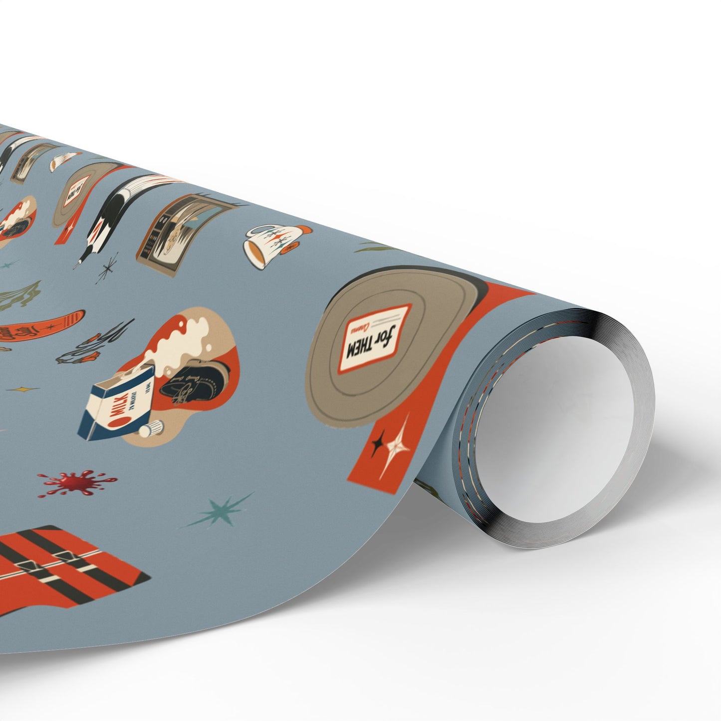 Widows Bay Inspired Wrapping Paper | Retro Coastal Mystery Gift Wrap | Vintage Motel Wallpaper Style | Stormy Harbor Blue