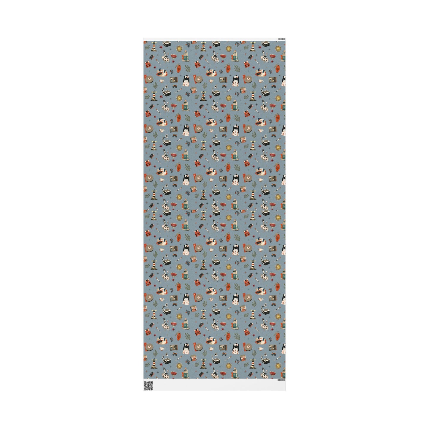 Widows Bay Inspired Wrapping Paper | Retro Coastal Mystery Gift Wrap | Vintage Motel Wallpaper Style | Stormy Harbor Blue