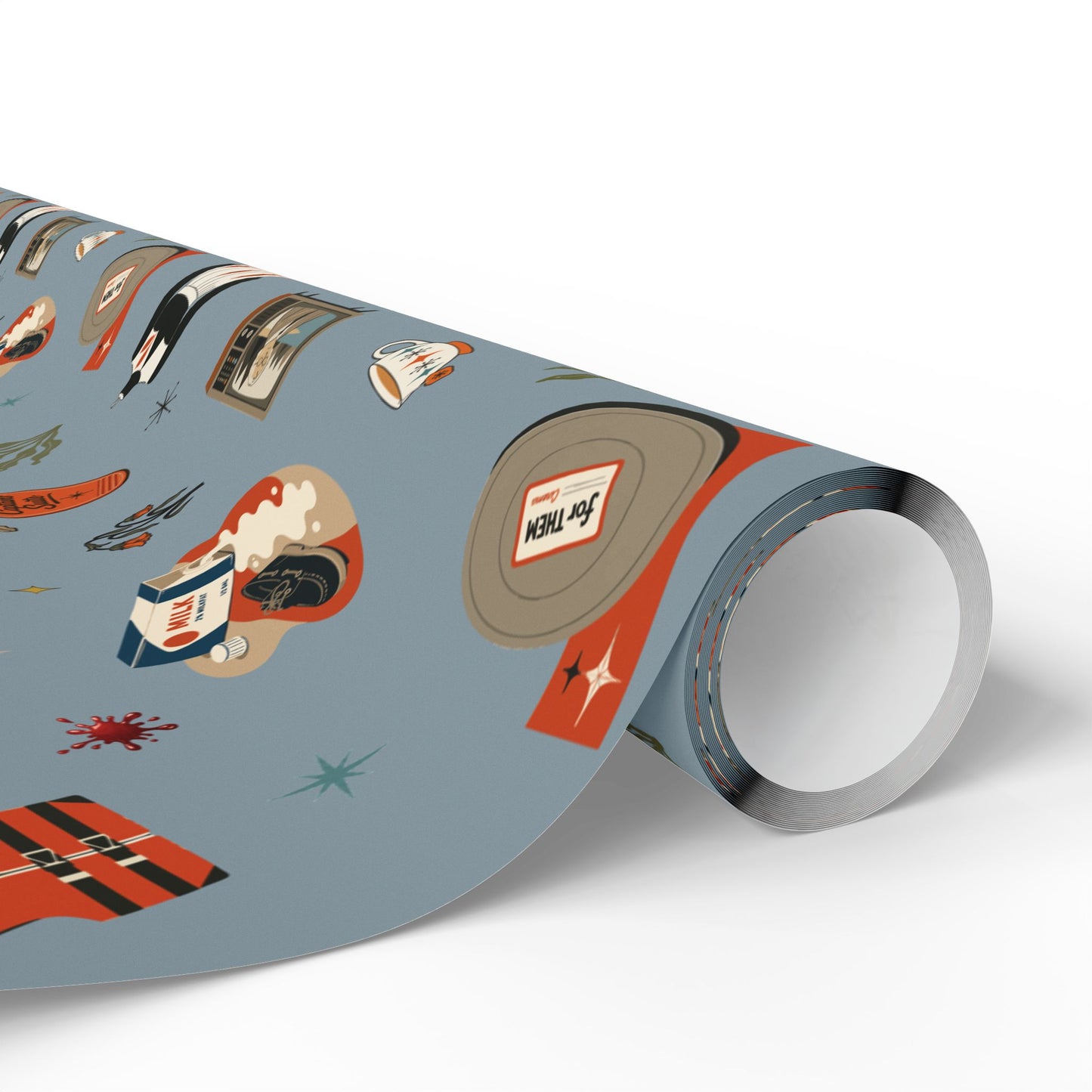 Widows Bay Inspired Wrapping Paper | Retro Coastal Mystery Gift Wrap | Vintage Motel Wallpaper Style | Stormy Harbor Blue