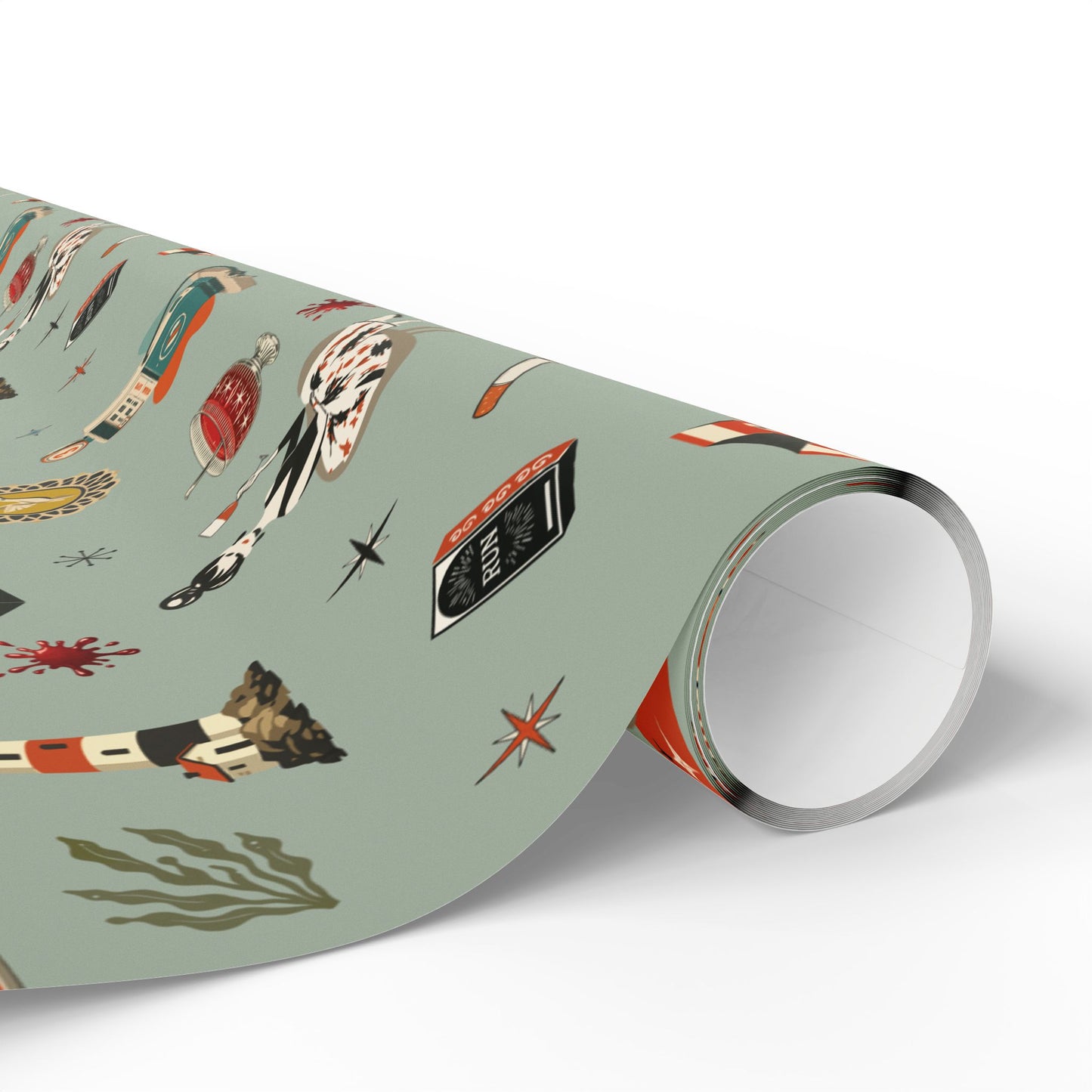 Widows Bay Inspired Wrapping Paper | Retro Coastal Mystery Gift Wrap | Vintage Motel Wallpaper Style | Sea Hag Sage