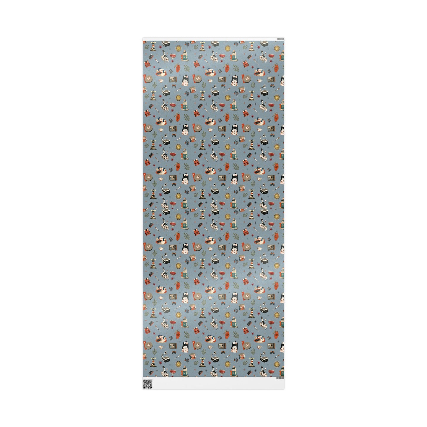 Widows Bay Inspired Wrapping Paper | Retro Coastal Mystery Gift Wrap | Vintage Motel Wallpaper Style | Stormy Harbor Blue