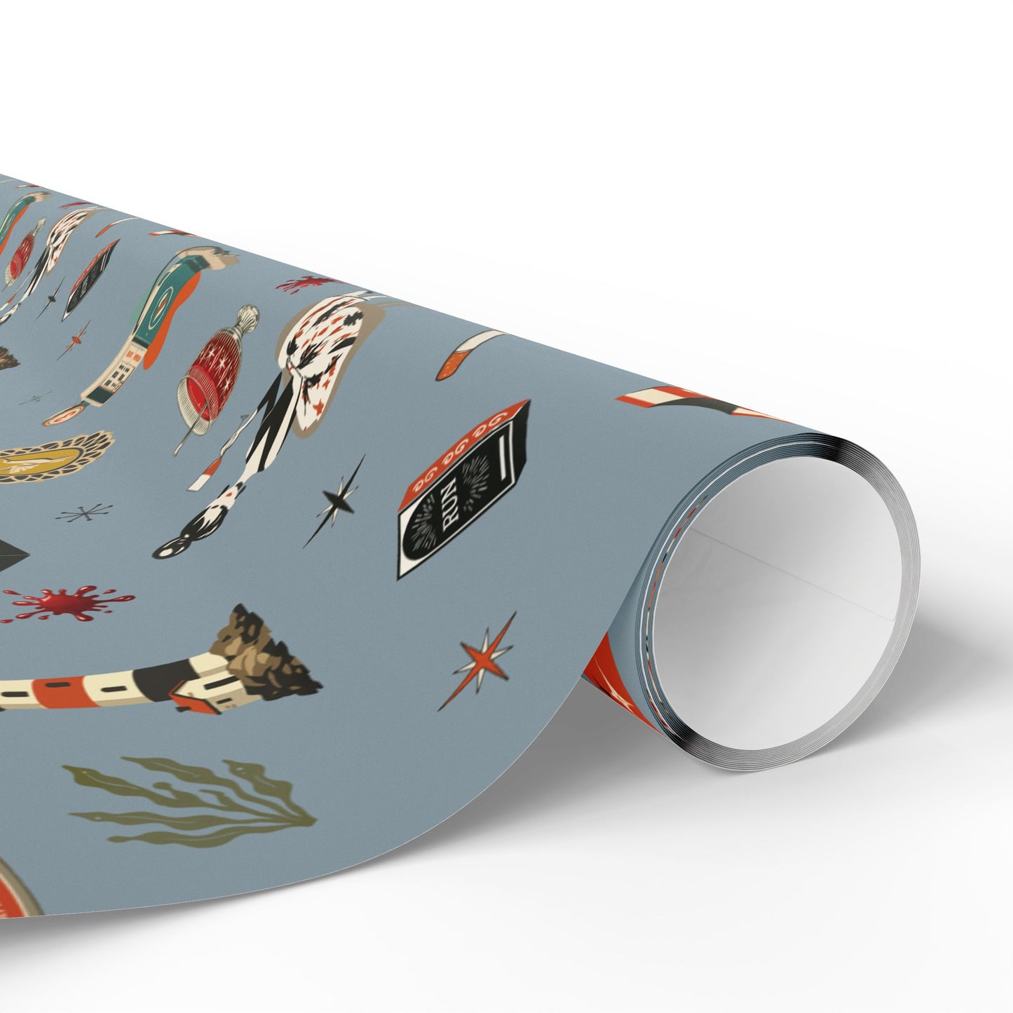 Widows Bay Inspired Wrapping Paper | Retro Coastal Mystery Gift Wrap | Vintage Motel Wallpaper Style | Stormy Harbor Blue