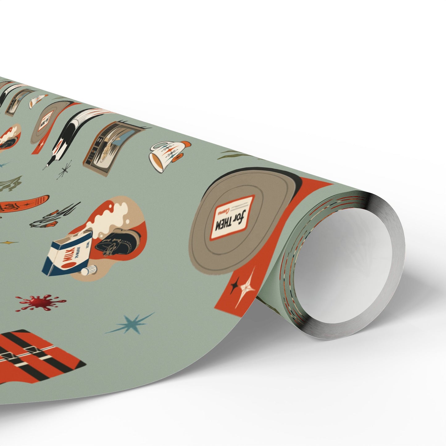 Widows Bay Inspired Wrapping Paper | Retro Coastal Mystery Gift Wrap | Vintage Motel Wallpaper Style | Sea Hag Sage