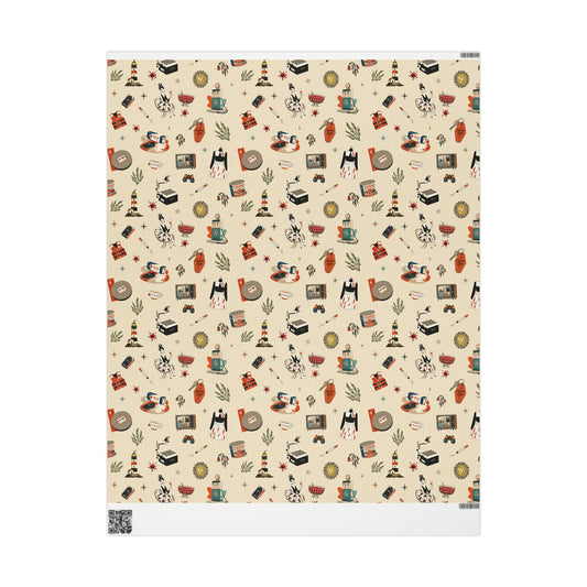 Widows Bay Inspired Wrapping Paper | Retro Coastal Mystery Gift Wrap | Vintage Motel Wallpaper Style | Boardwalk Cream Color