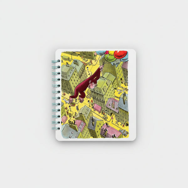 Curious George Carried Away by Balloons Cover of Upcycled Notebook