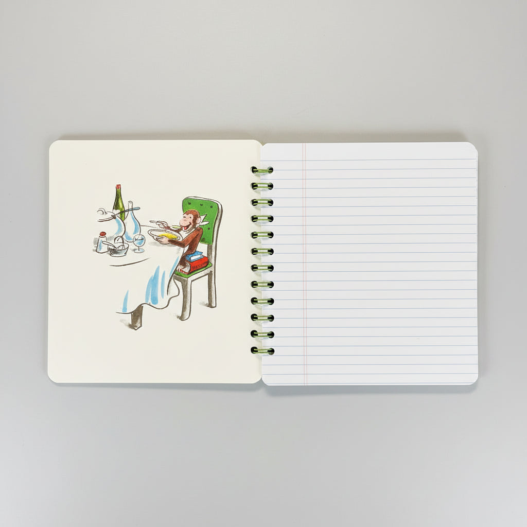 Curious George at the dining room table inside cover