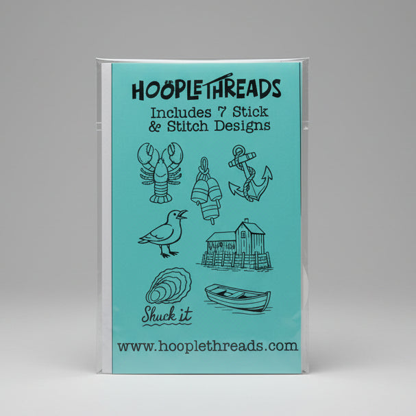 Packaging for Hoople Threads with illustrations and text  North Shore pattern pack