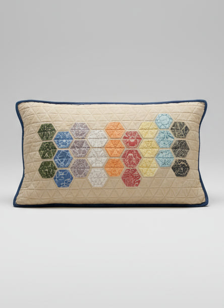 Charley Harper Endpapers Quilted Hexi Throw Pillow (Navy Blue Trim)