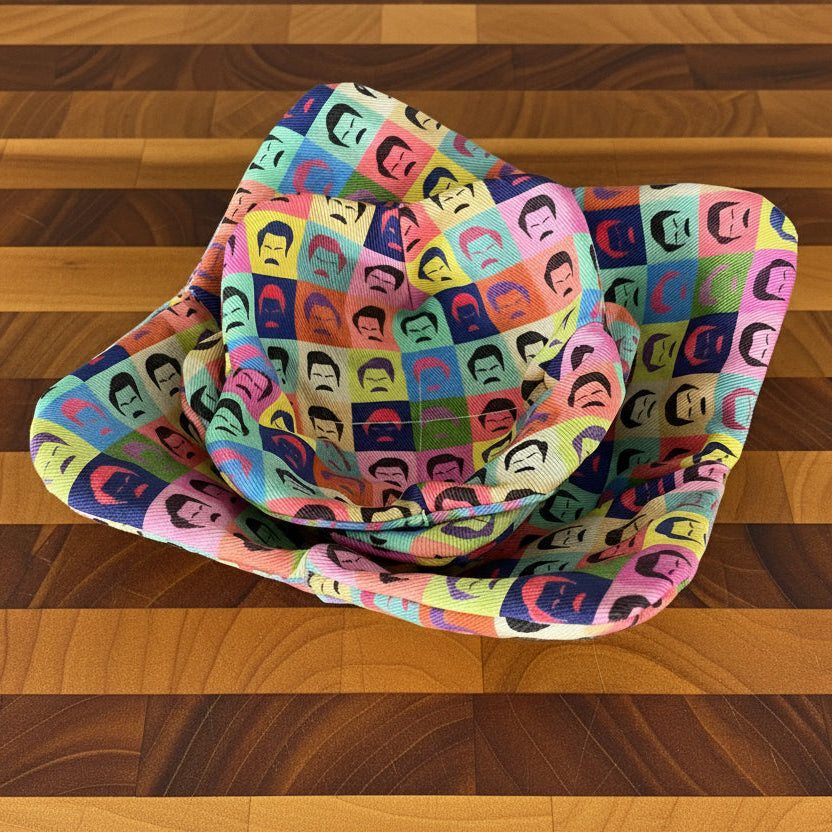 3 Ron Swanson-inspired Bowl Cozies stacked