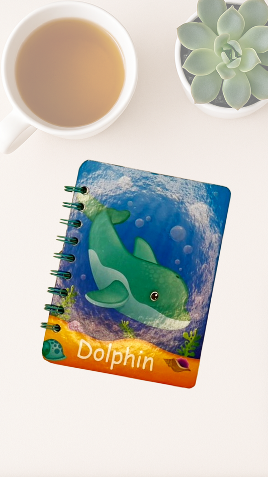 Flippered Feelings Journal – Upcycled Dolphin & Penguin Spiral Notebook