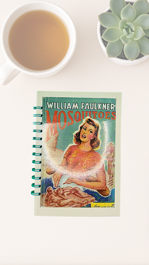 Notebook with a vintage cover design of William Faulkner's Mosquitoes