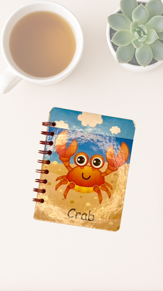 Crabby Thoughts Journal – Upcycled Board Book Spiral Notebook with Narwhal Surprise