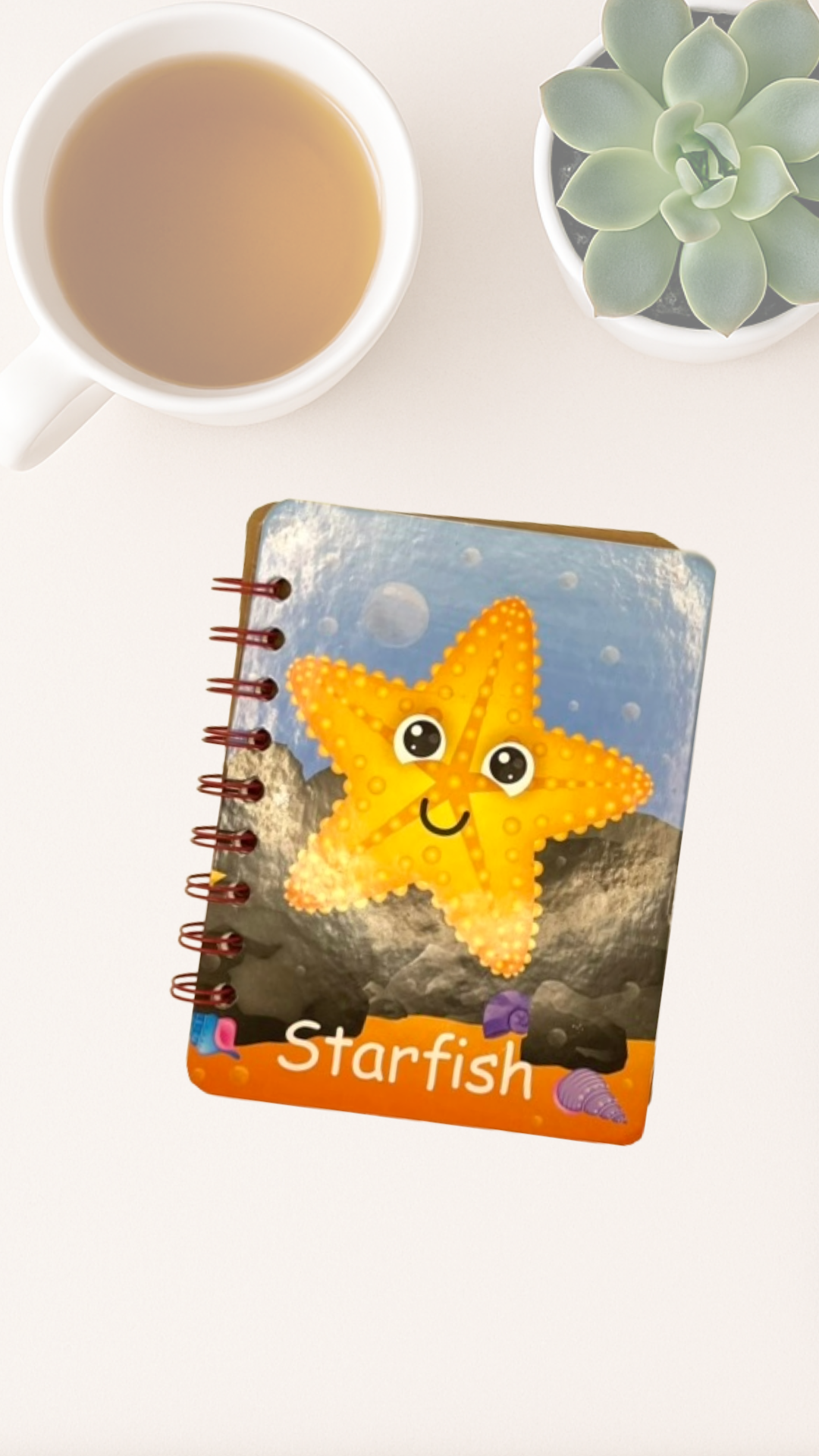 Starfish & Sea Turtle Journal – Upcycled Board Book Spiral Notebook with Lined Pages