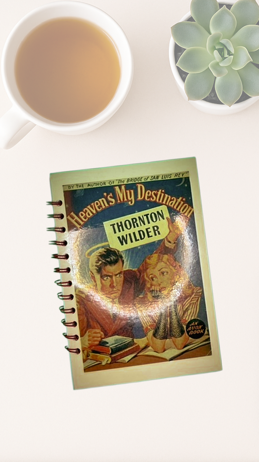 Heaven’s My Destination Journal – Upcycled Thornton Wilder Postcard Spiral Notebook with Graph Paper