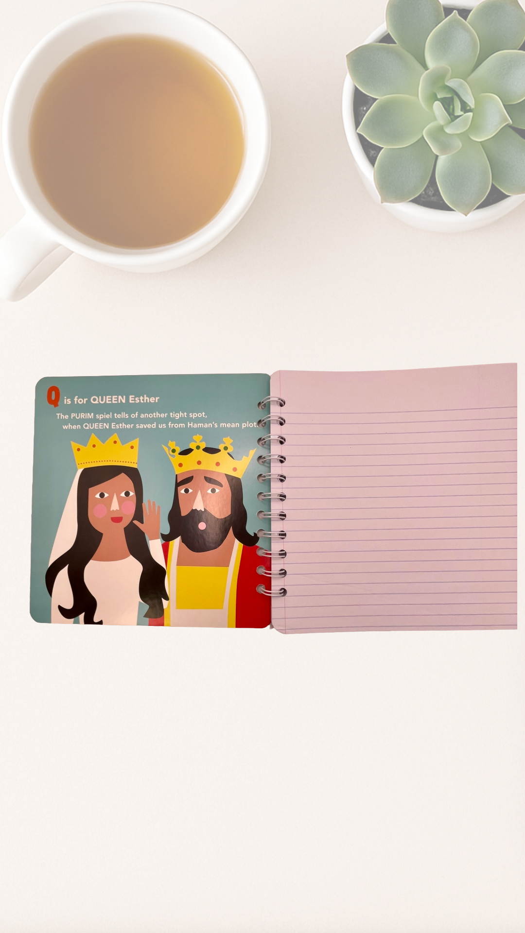 Notebook with illustration of queen Esther on the inside cover