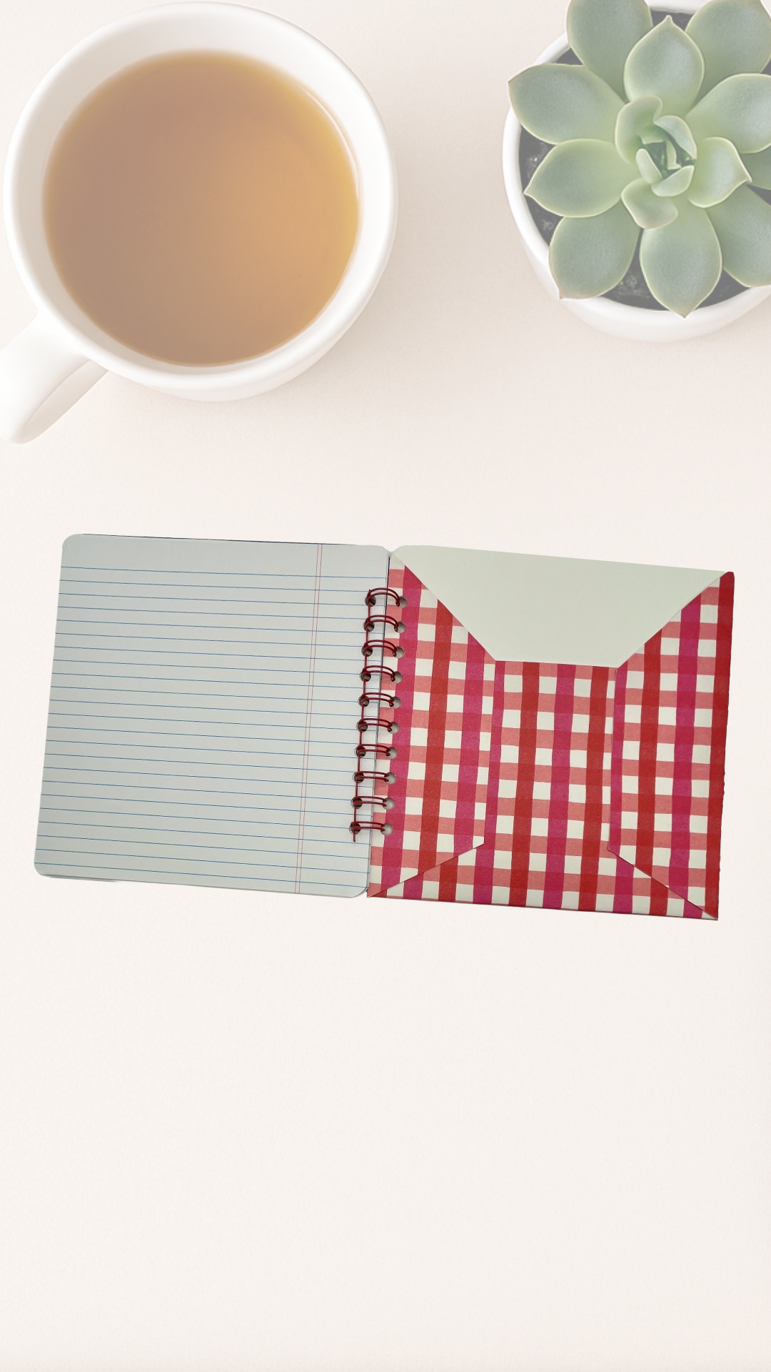 Notebook with a red checkered inside back cover pocket