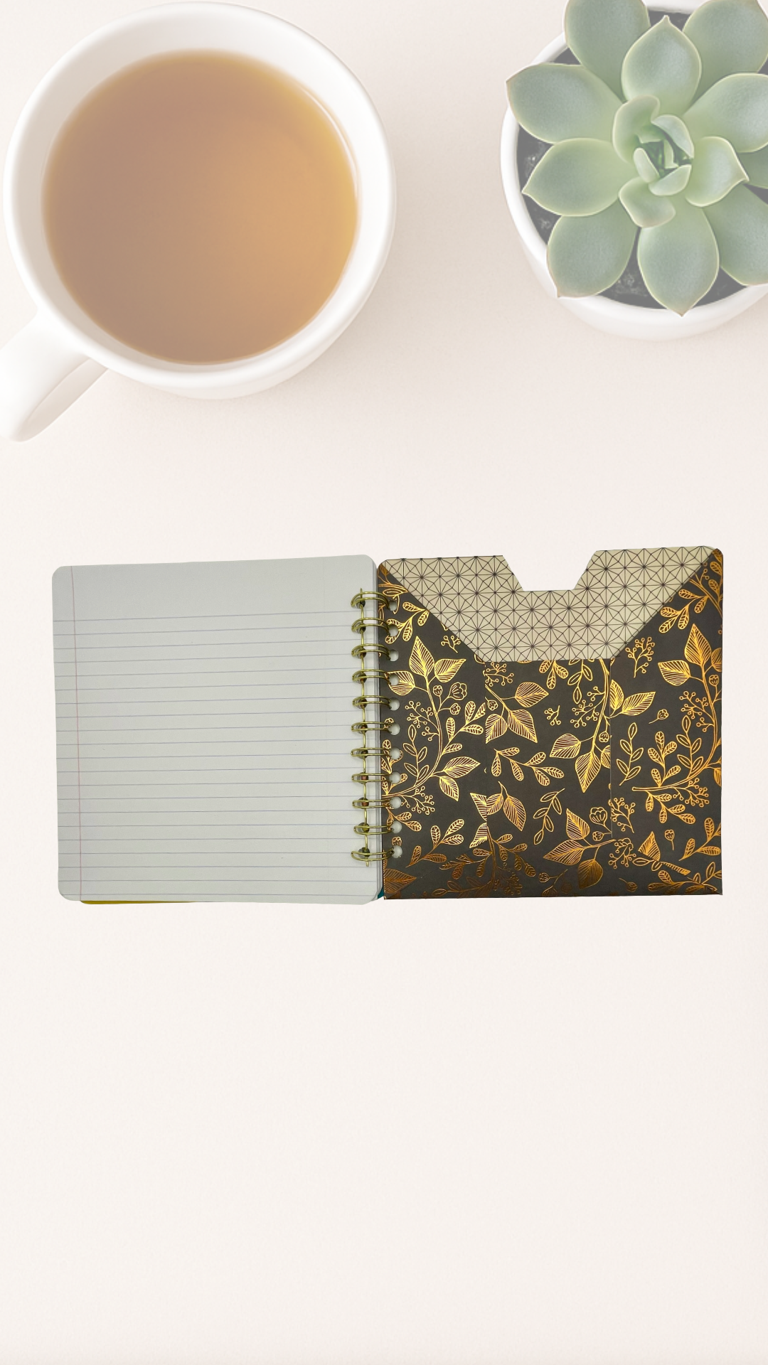 Notebook with floral design pocket inside cover made of cardstock 