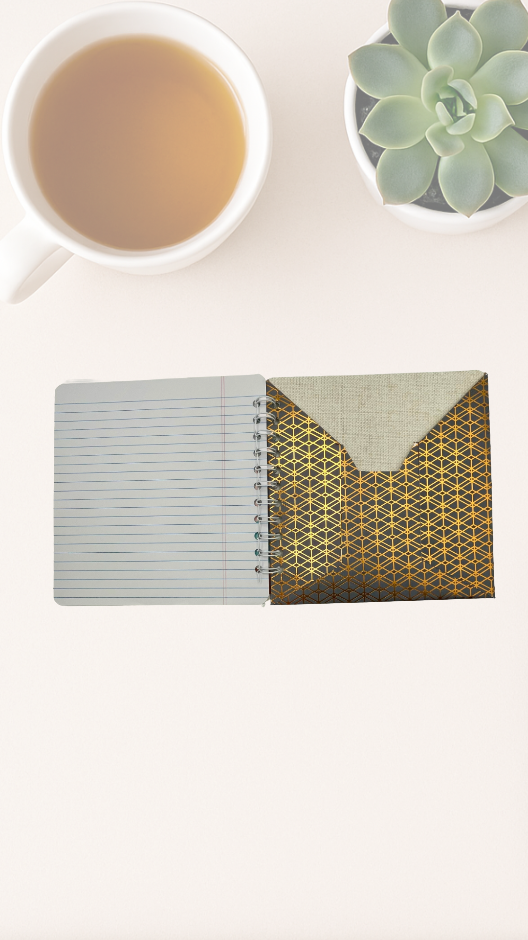 Notebook with geometric cardstock pocket back cover