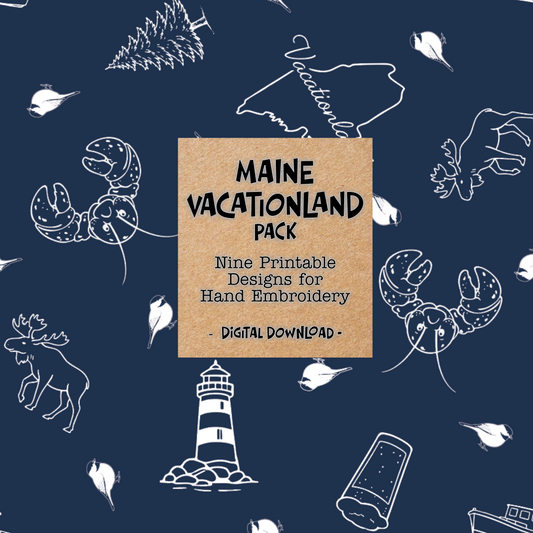Maine Vacationland 9 Design Pack for Hand Embroidery PDF, Digital Download