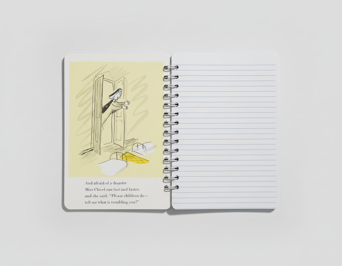 Miss Clavel running into room