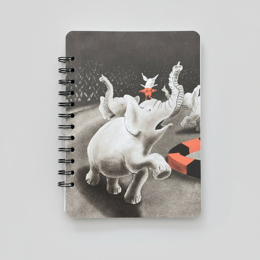 Olivia the Pig riding a circus elephant notebook cover