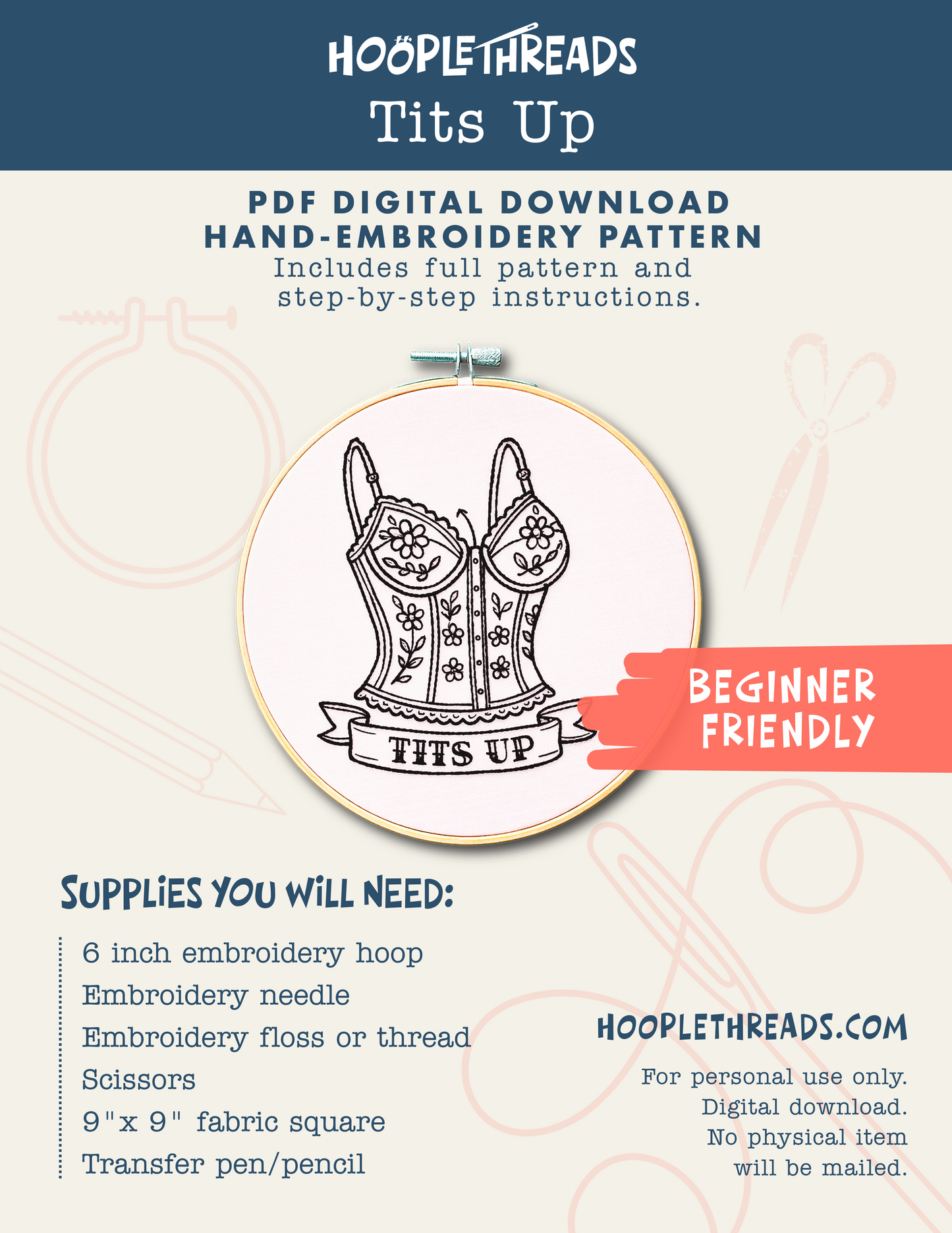 Tits Up Embroidery Pattern (Digital PDF Download)