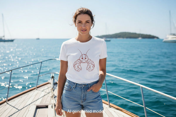 Women's Softstyle Tee with Cute Illustrated Maine Lobster